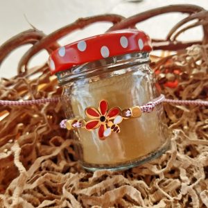 Σετ Βραχιόλι Μάρτη με ατσάλινο λουλούδι και αρωματικό κερί σε βαζάκι